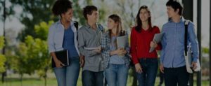 College Students Walking Together On Campus with overlay cropped