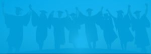 Students celebrating graduation together with blue overlay