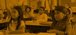 students in classroom with yellow overlay