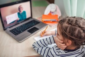School girl learning math online